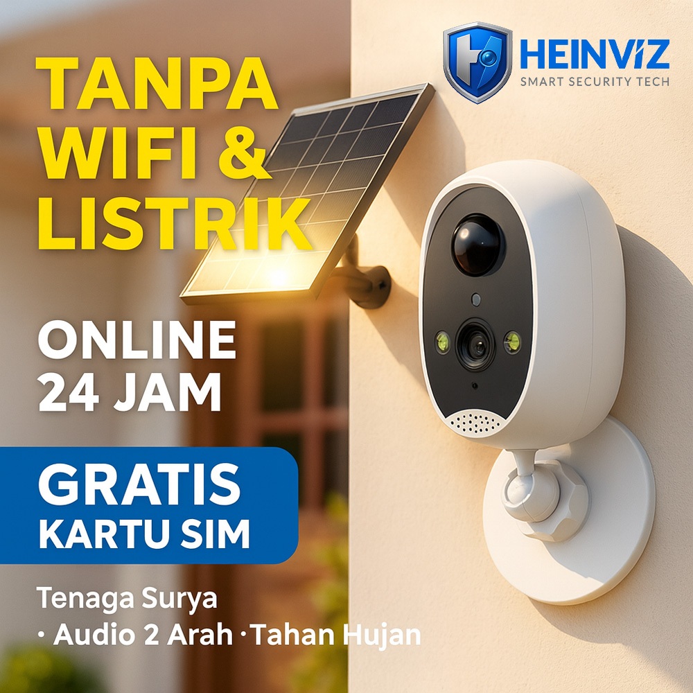 Foto HEINVIZ CCTV 4G Solar Tenaga Surya Outdoor Tanpa WiFi Kamera Tahan