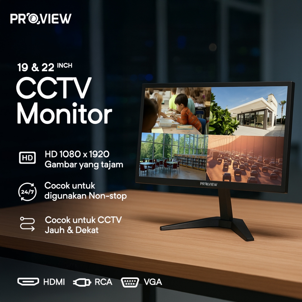 Foto Proview PROVIEW LCD Monitor 1080p FHD HDMI untuk CCTV Built in