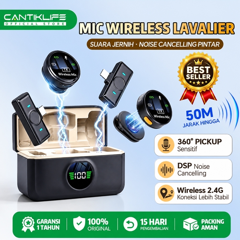Foto Cantiklife Cantiklife Q8 Mikrofon Wireless Clip On Magnetic Dual