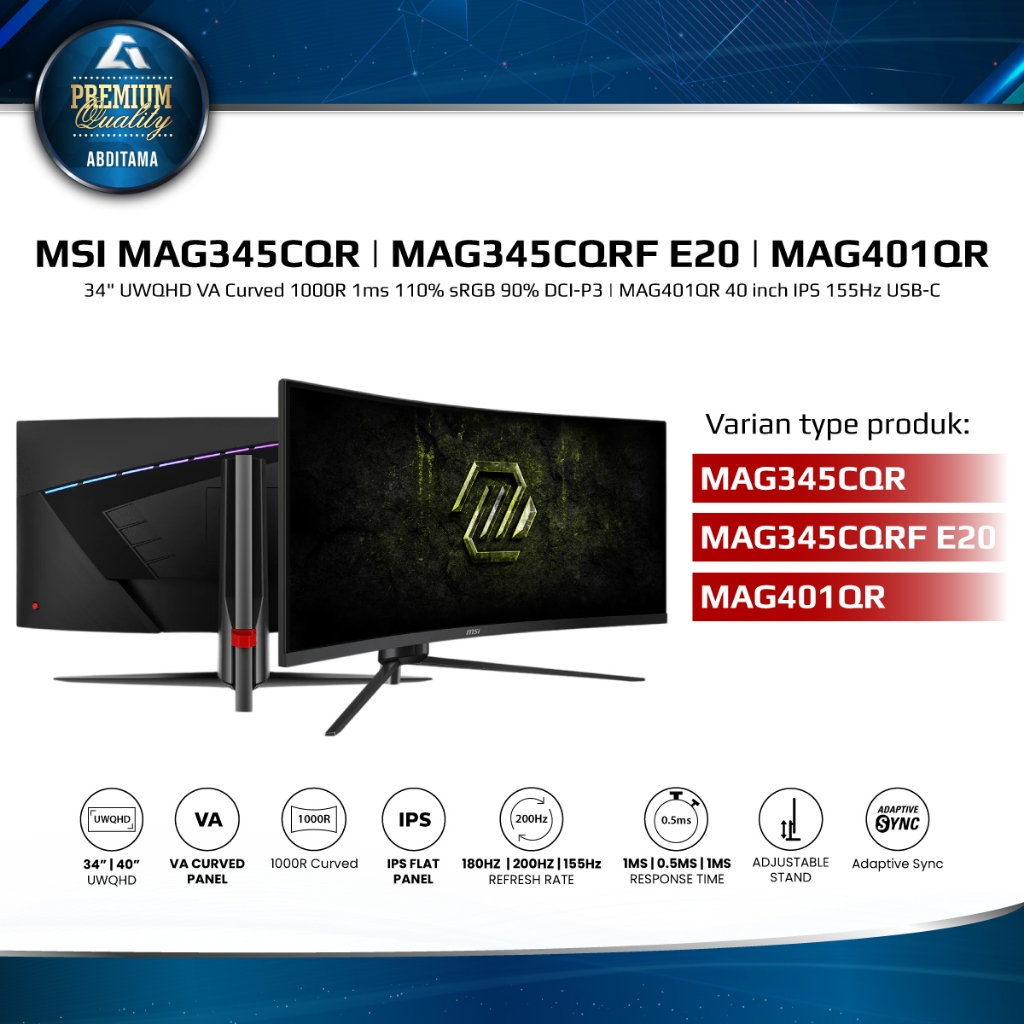 Foto MSI MSI MAG345CQR 180Hz MAG345CQRF E20 200Hz 34" UWQHD VA Curve