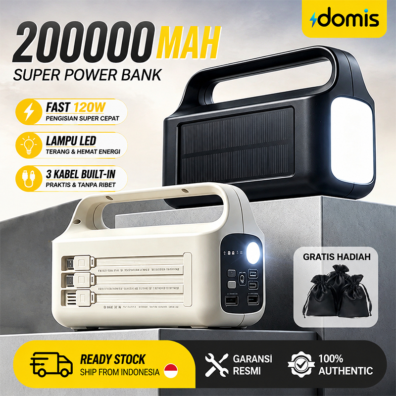 Foto Domis Domis Powerbank 200000MAh 120W Fast Charging 3 Kabel Solar