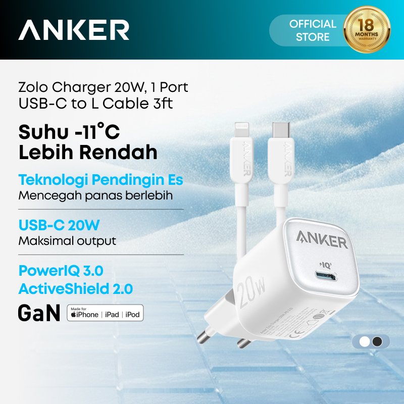 Foto Anker Anker Zolo Kepala Charger 20W 30W Bundle Kabel Type C to