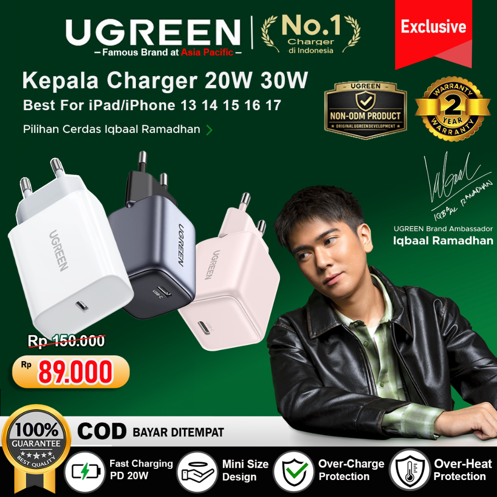 Foto Ugreen UGREEN Adaptor Kepala Charger iPhone 17 16 15 14 13 12 11