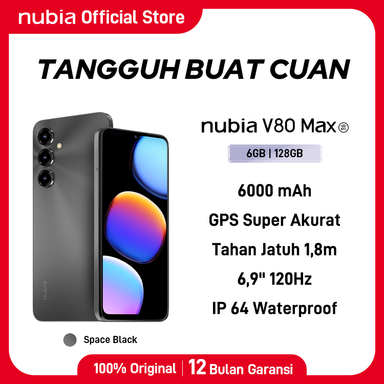 Foto Nubia Handphone nubia V80 Max ROM 128 GB RAM 12 GB (6 GB + 6 GB)