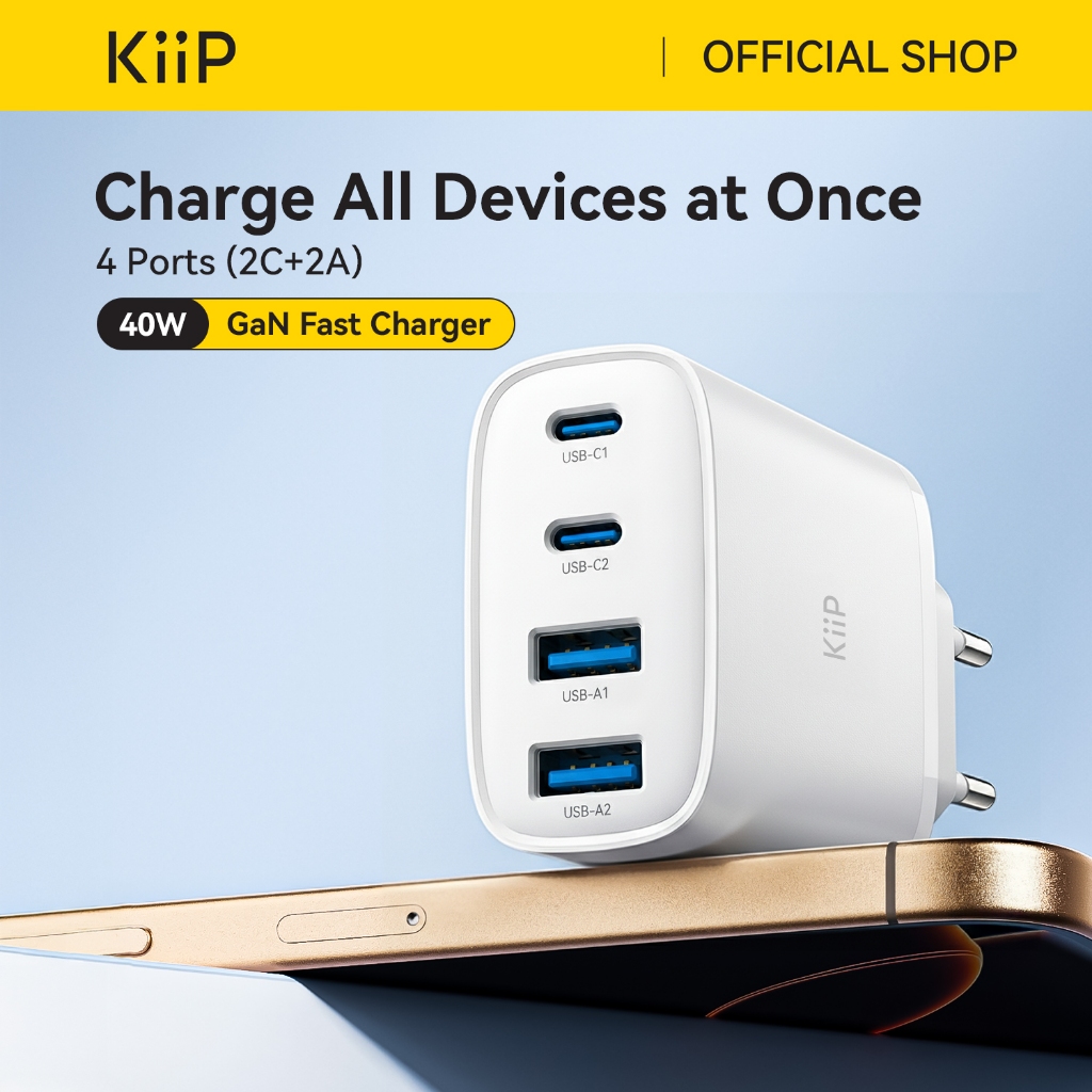 Foto Kiipwireless KiiP G40W Charger Adaptor GaN 40W 4-Port PD Fast Charging