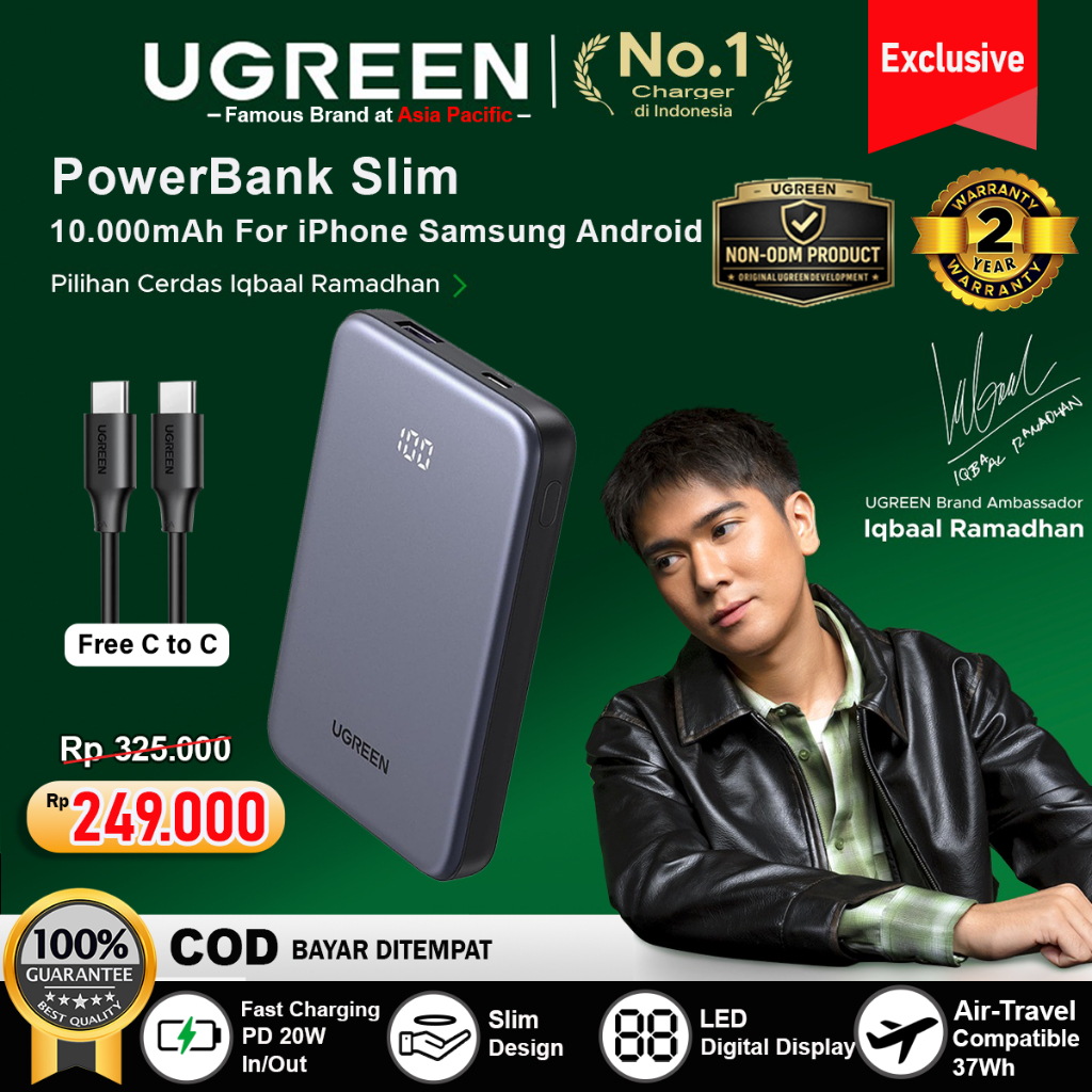Foto Ugreen UGREEN Power Bank Slim 10.000mAh PD Type C Fast Charging