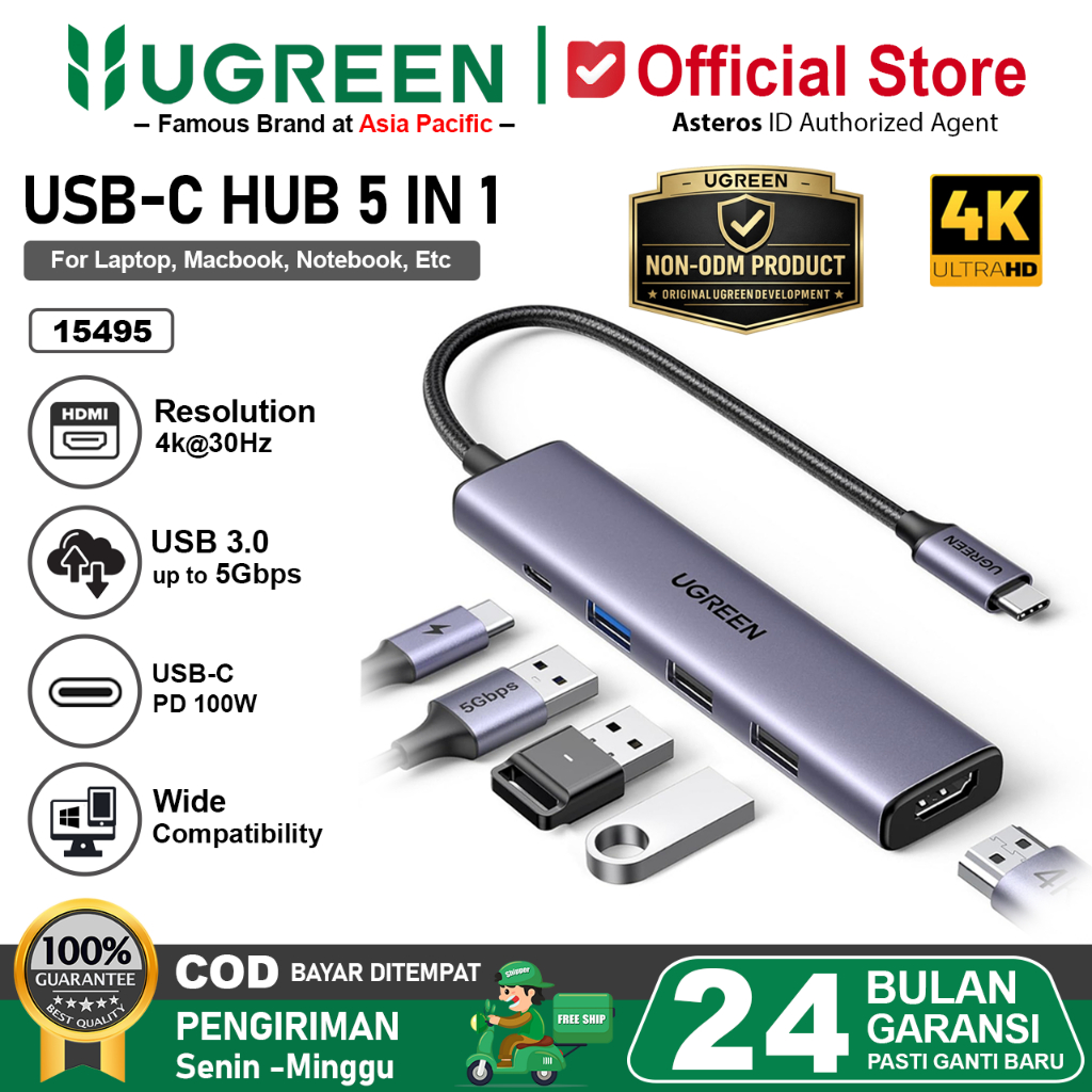 Foto Ugreen UGREEN Hub Type C to HDMI 4k 30Hz USB 3.0 PD 100w Fast