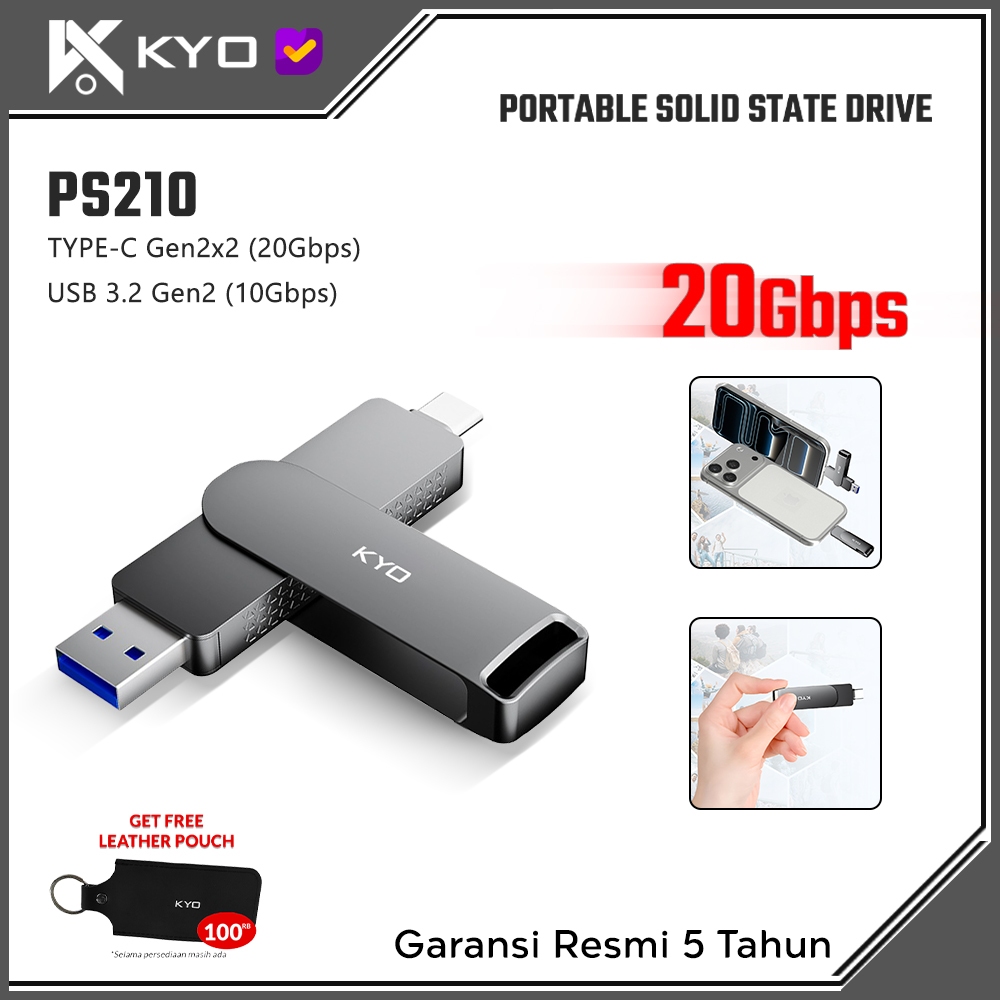 Foto KYO KYO PS210 256GB 512GB 1TB Portable SSD 20Gbps USB 3.2 Gen 2