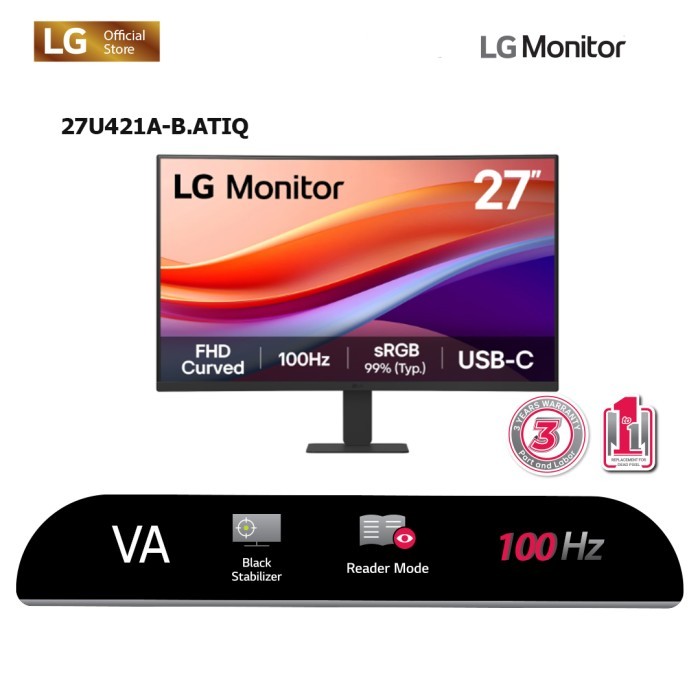 Foto Lg LG 27U421A-B 27' Curved FHD Monitor with USB-C 100Hz