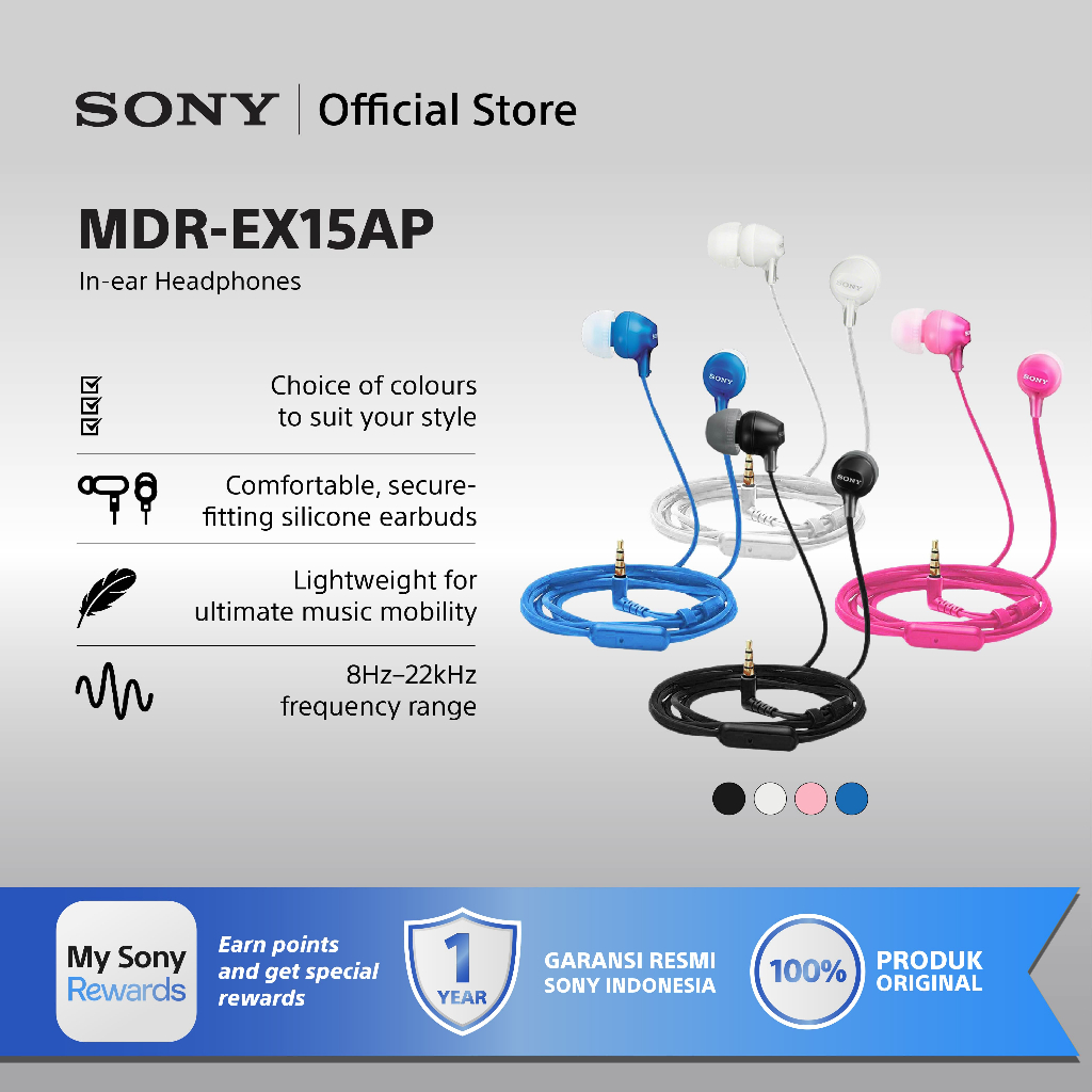 Foto Sony Earphone Sony MDR-EX15AP Handsfree In-ear With Microphone