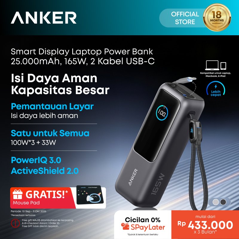 Foto Anker Anker Smart Digital Display Touch Laptop Power Bank 25.000