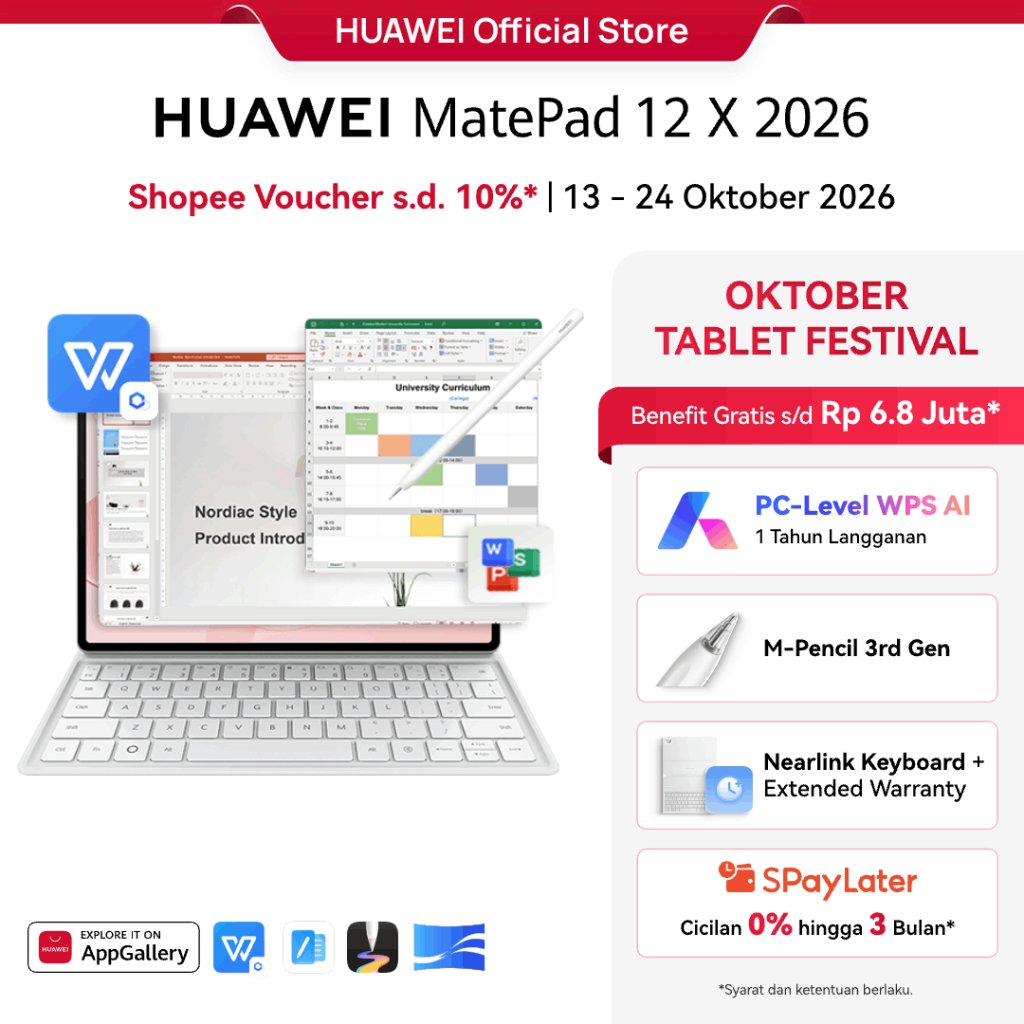 Foto Huawei HUAWEI MatePad 12 X 2026 Tablet l PC-Level WPS 3.0 l Layar