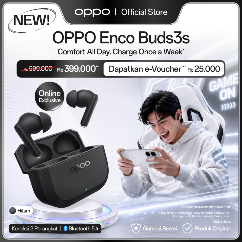 Foto OPPO OPPO Enco Buds3s True Wireless Earbuds [Latensi Ultra