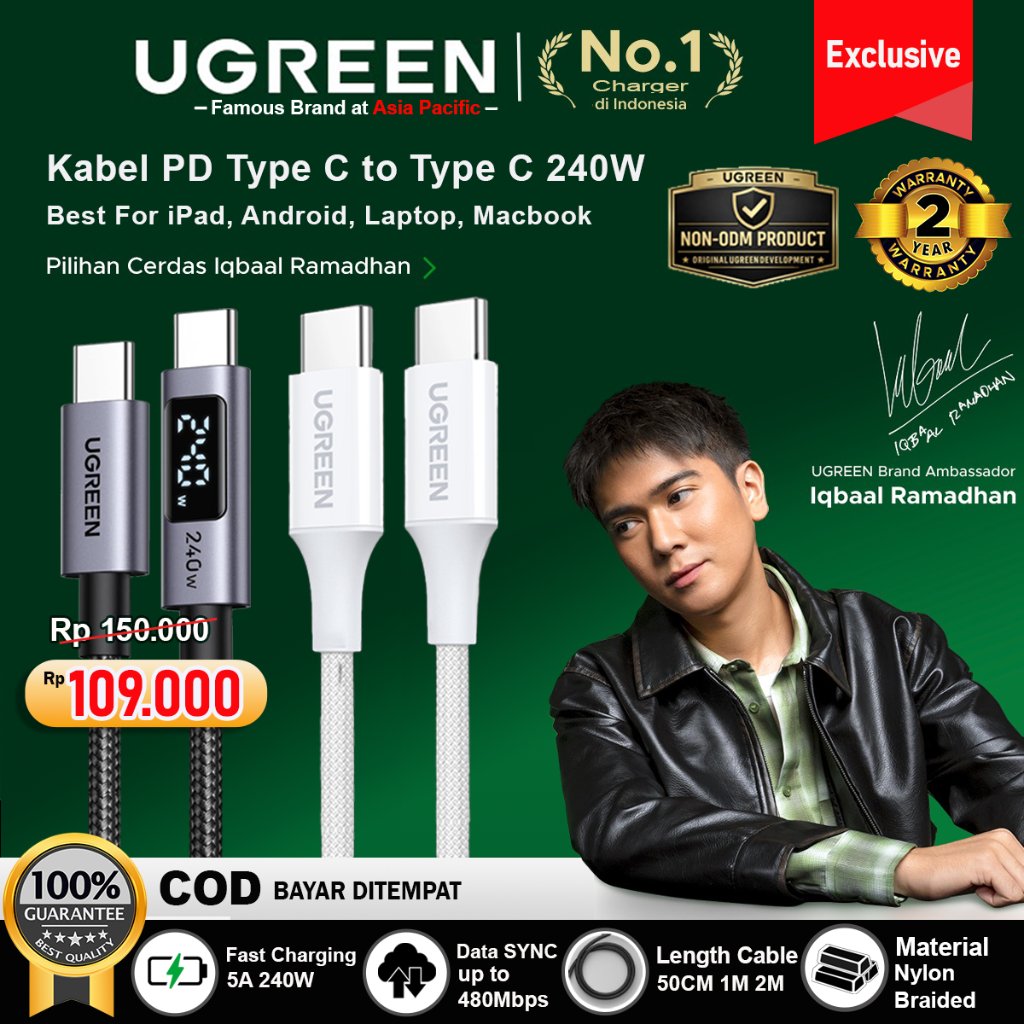 Foto Ugreen UGREEN Kabel Type C to Type C Fast Charging 240w Nylon