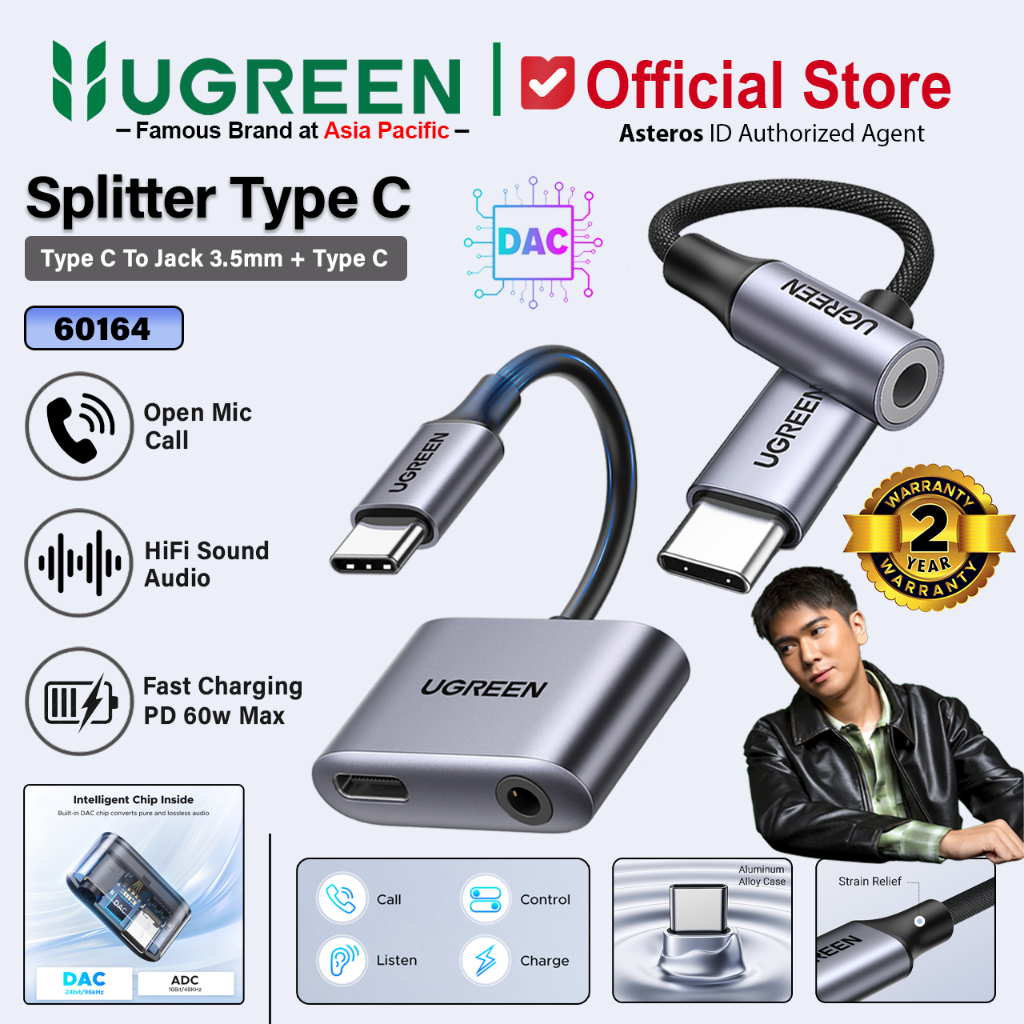 Foto Ugreen UGREEN Converter Splitter DAC Audio Type C To Jack 3.5mm On