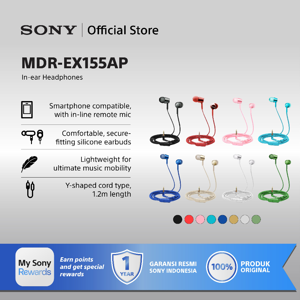 Foto Sony Earphone Sony MDR-EX155AP Handsfree Mass Model In-Ear