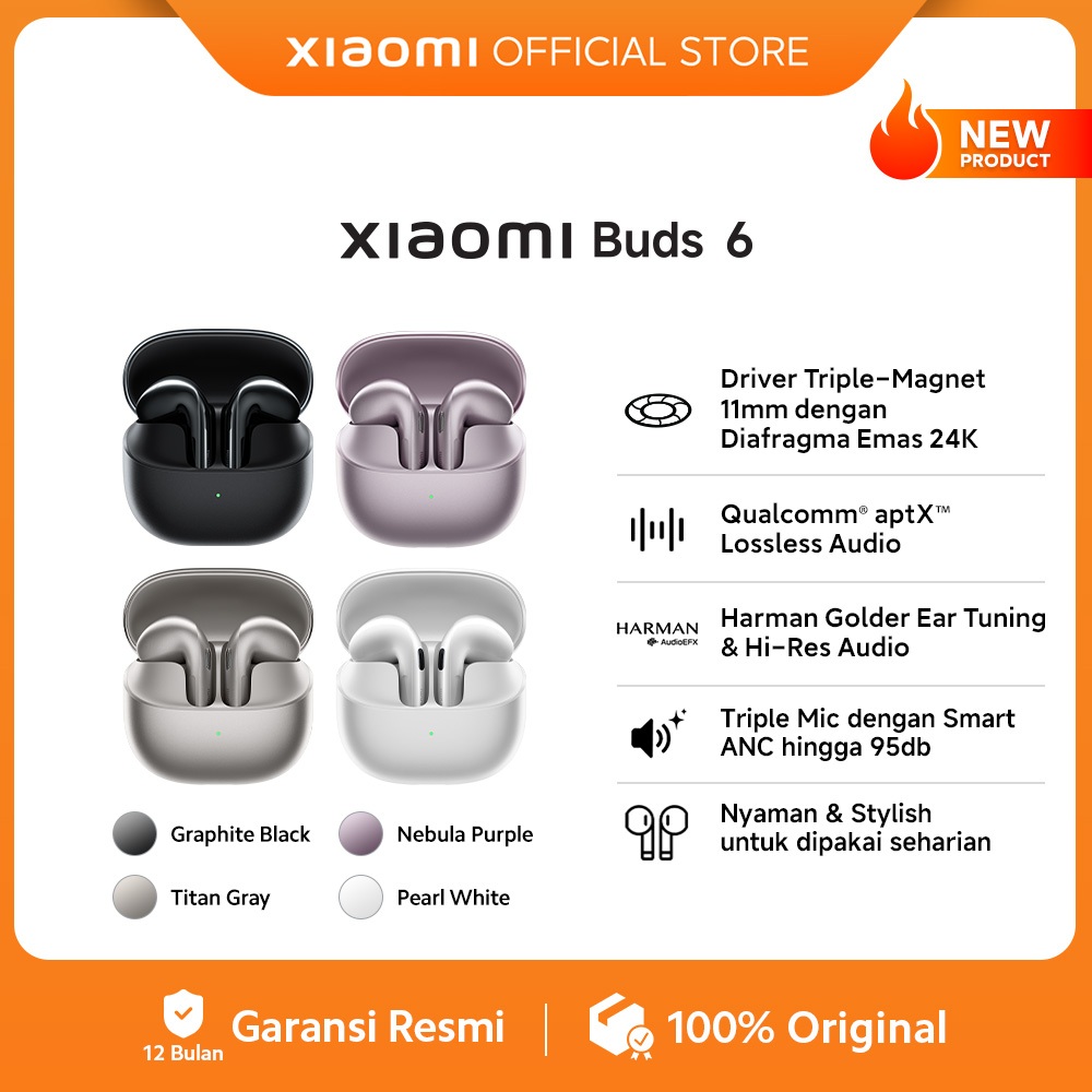 Foto Xiaomi Xiaomi Buds 6 / Driver Triple-Magnet 11mm Diafragma Emas