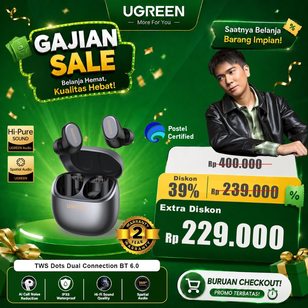 Foto Ugreen UGREEN DOTS TWS Earphones Bluetooth 6.0 AI Clear Call